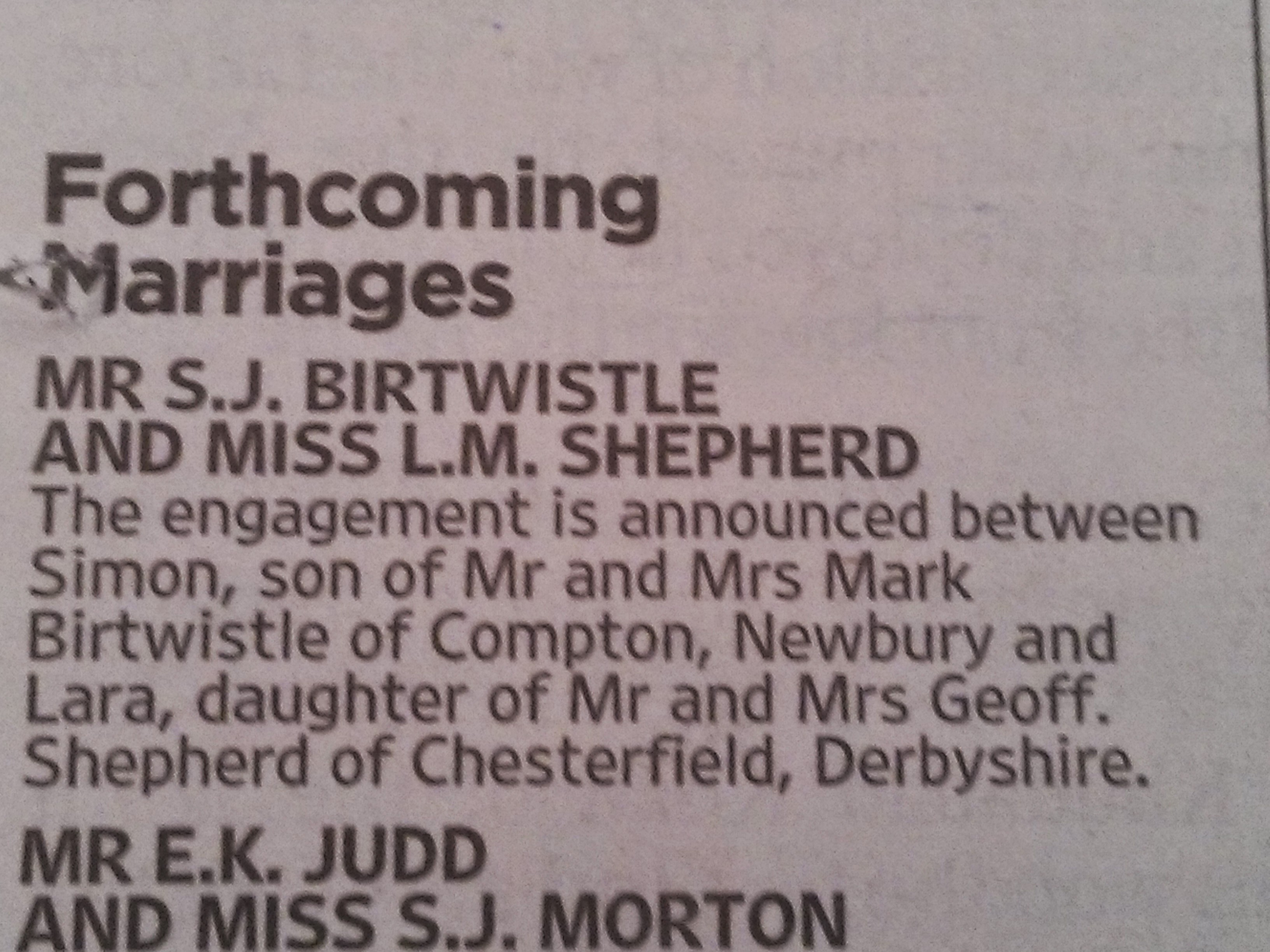 Engagement announcement in the Times